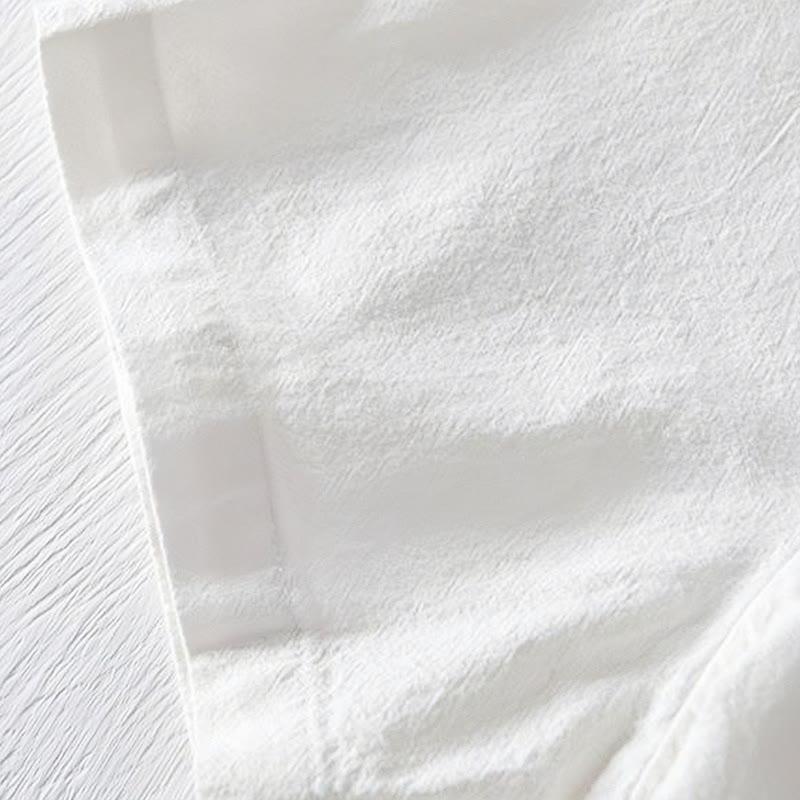 Cotton Linen Mandarin Collar Frog Button Mindful Men's Shirt