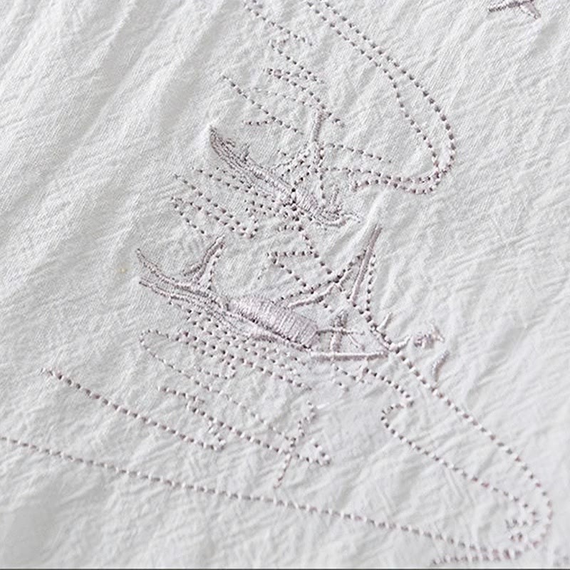 Cotton Linen Mandarin Collar Frog Button Mindful Men's Shirt