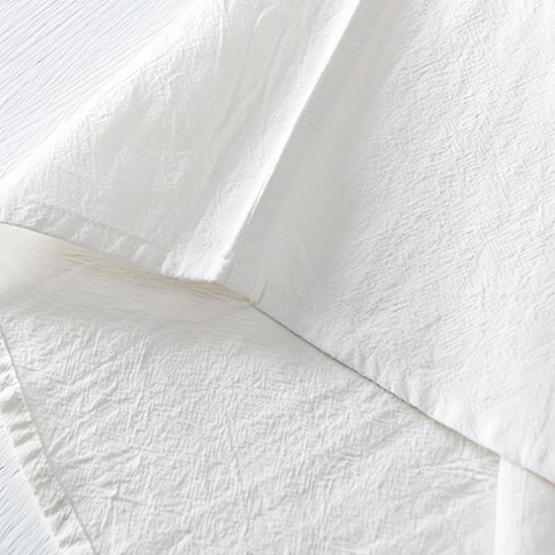 Cotton Linen Mandarin Collar Frog Button Mindful Men's Shirt