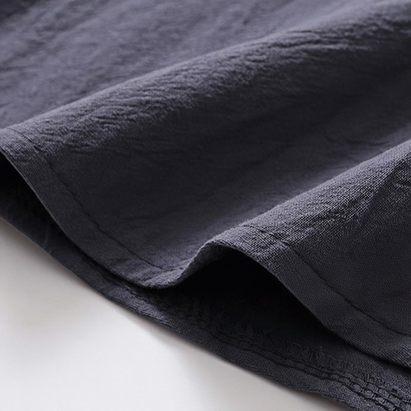 2Pcs Simple Design Chinese Frog-Button Shirt Drawstring Wide Leg Pants With Pockets Men's Meditation Cloth Set