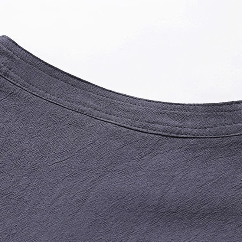 2Pcs Simple Design Chinese Frog-Button Shirt Drawstring Wide Leg Pants With Pockets Men's Meditation Cloth Set