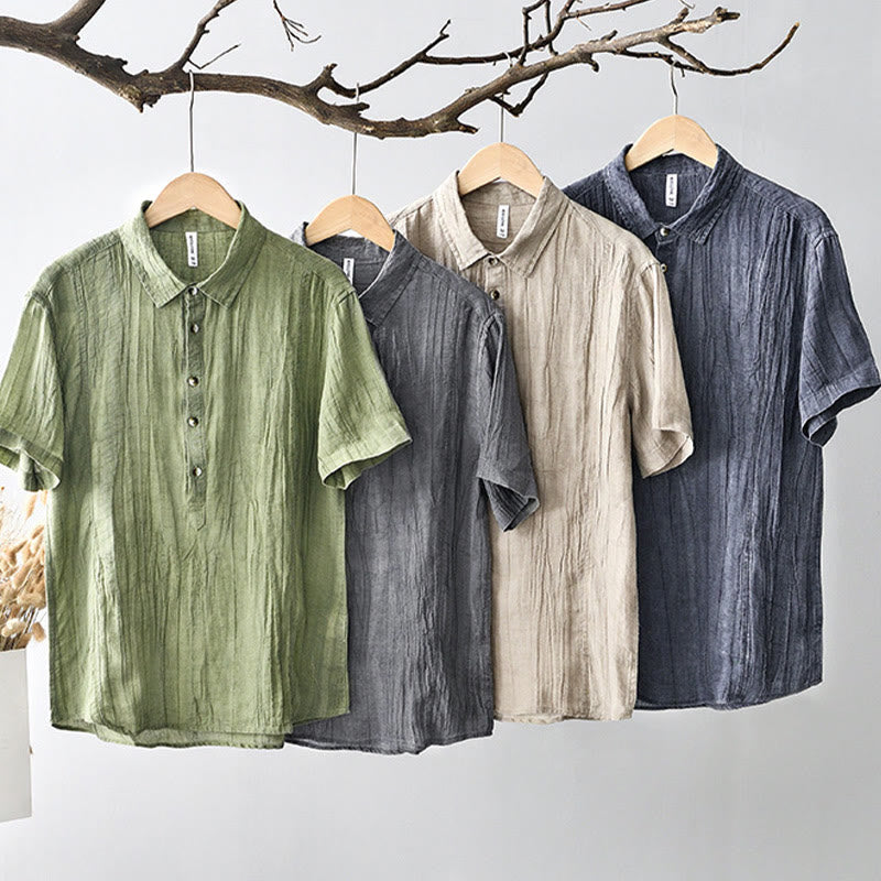 Ramie Linen Half-Button Mindful Meditation Men's Shirt