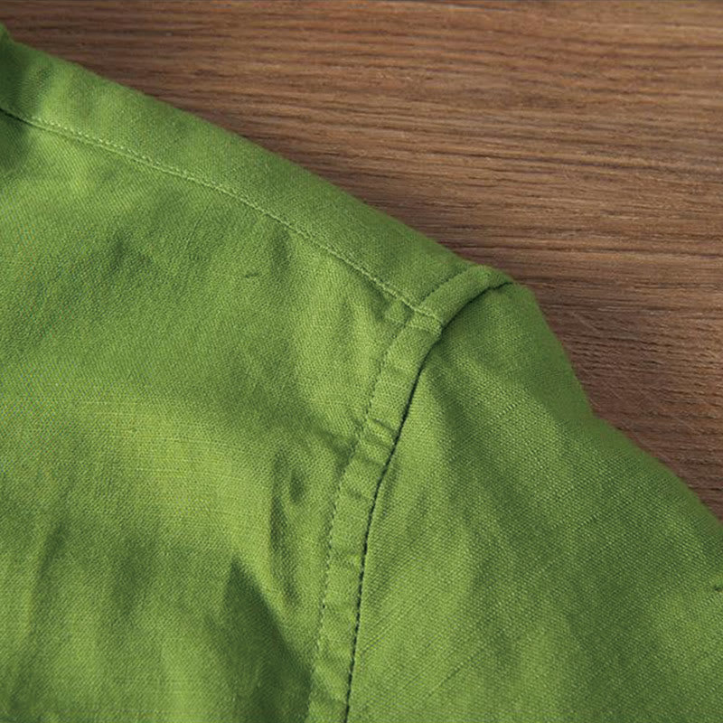 Cotton Linen Crane Embroidered Stand Collar Meditation Shirt
