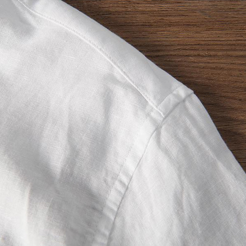 Cotton Linen Crane Embroidered Stand Collar Meditation Shirt