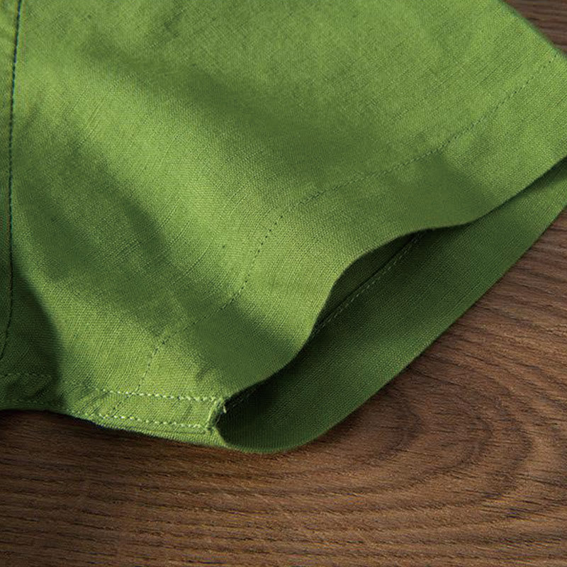 Cotton Linen Crane Embroidered Stand Collar Meditation Shirt