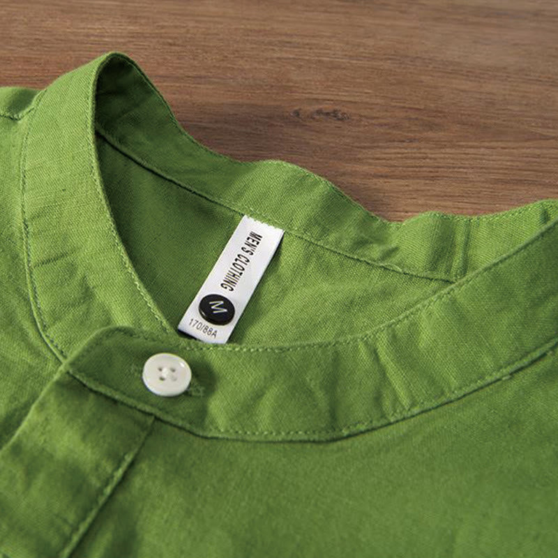 Cotton Linen Crane Embroidered Stand Collar Meditation Shirt