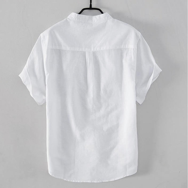 Cotton Linen Crane Embroidered Stand Collar Meditation Shirt