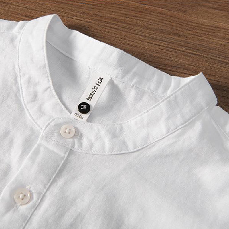 Cotton Linen Crane Embroidered Stand Collar Meditation Shirt