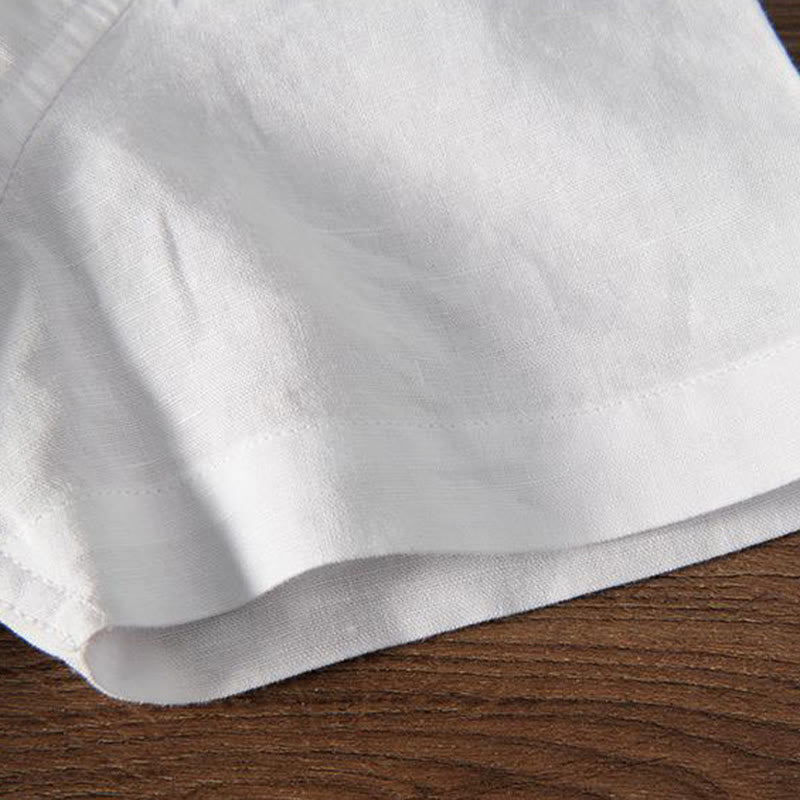 Cotton Linen Crane Embroidered Stand Collar Meditation Shirt
