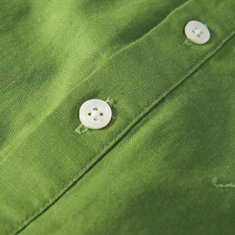 Cotton Linen Crane Embroidered Stand Collar Meditation Shirt