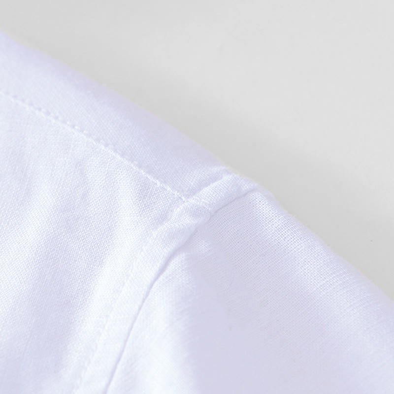 Soft Plain Frog-button Crew Neck Cotton Linen Half Button Men's Shirt