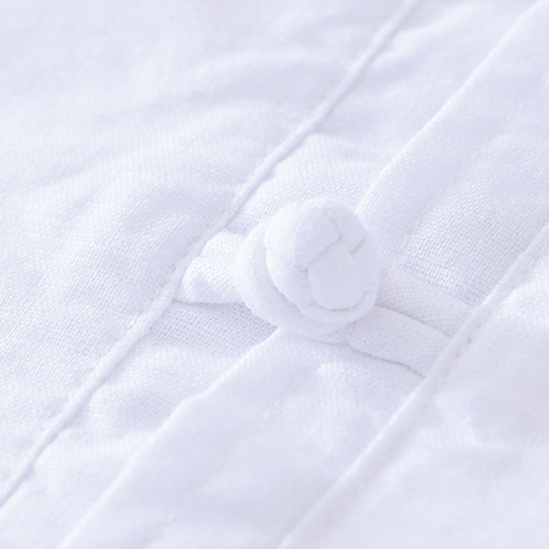 Soft Plain Frog-button Crew Neck Cotton Linen Half Button Men's Shirt