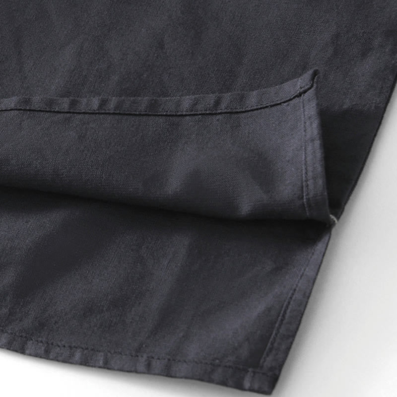 Soft Plain Frog-button Crew Neck Cotton Linen Half Button Men's Shirt