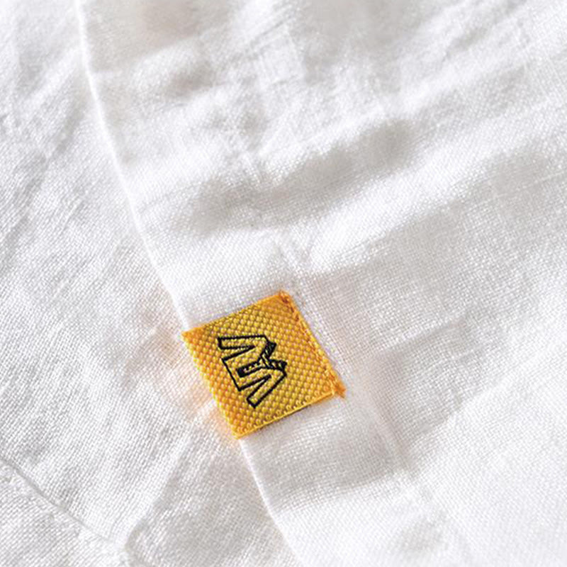 Simple Design Short Sleeve Lapel Linen Half Button Men's Shirt