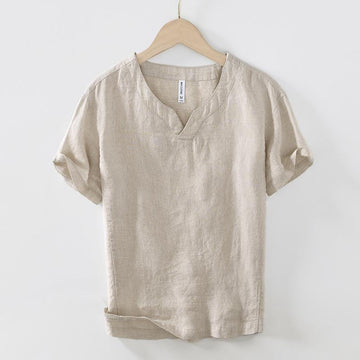 Breathable Linen V-Neck Mindful Lounge Men's Shirt