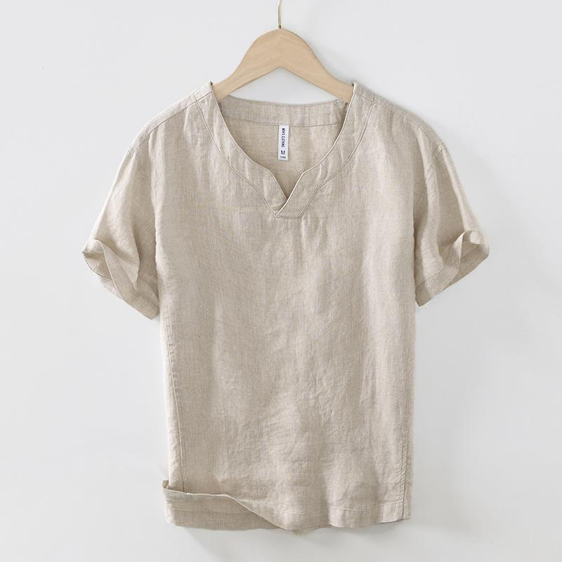 Breathable Linen V-Neck Mindful Lounge Men's Shirt