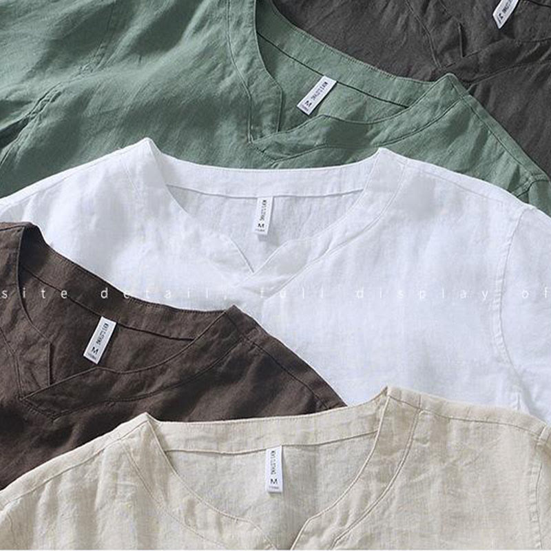 Breathable Linen V-Neck Mindful Lounge Men's Shirt