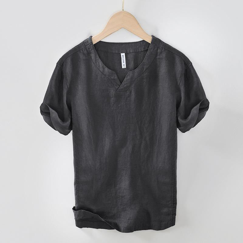Breathable Linen V-Neck Mindful Lounge Men's Shirt