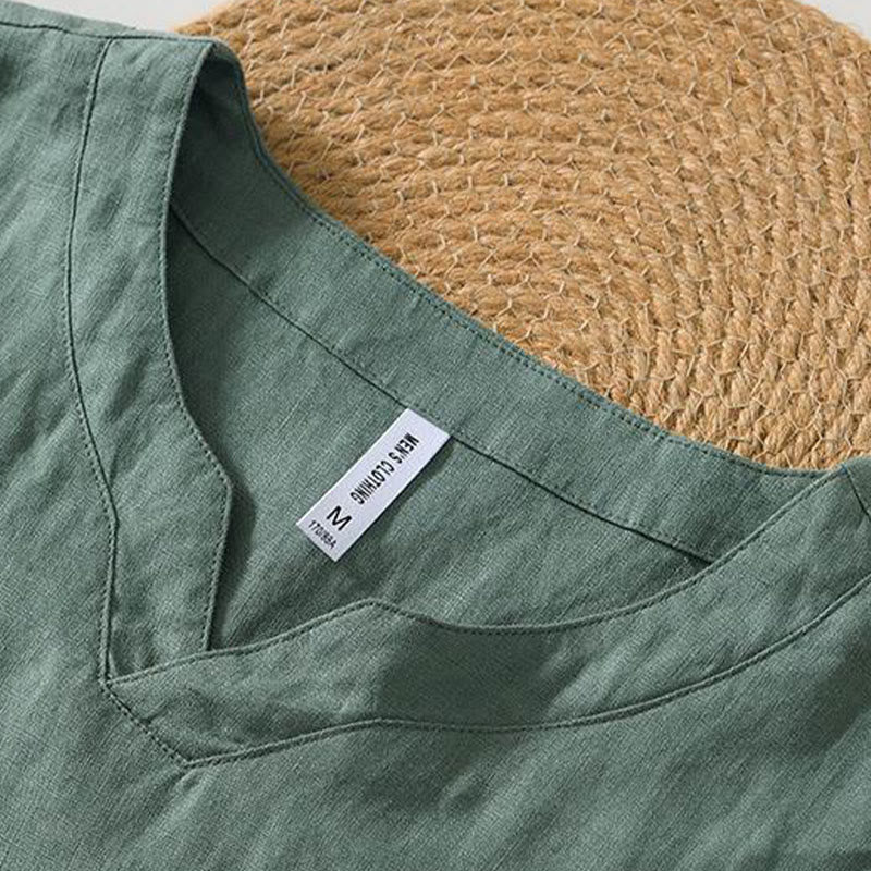 Breathable Linen V-Neck Mindful Lounge Men's Shirt