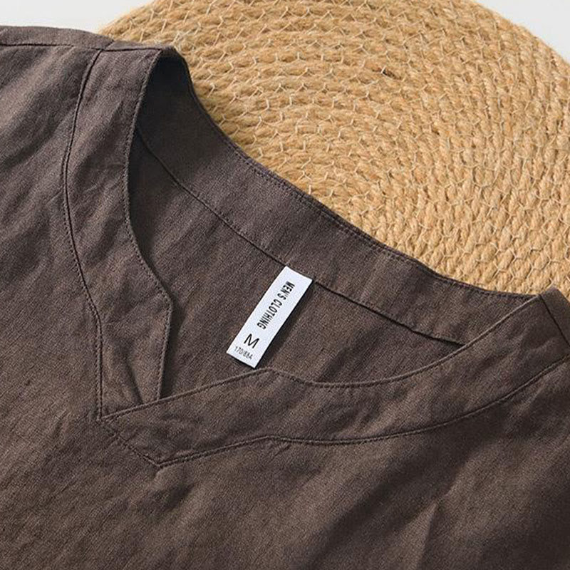 Breathable Linen V-Neck Mindful Lounge Men's Shirt