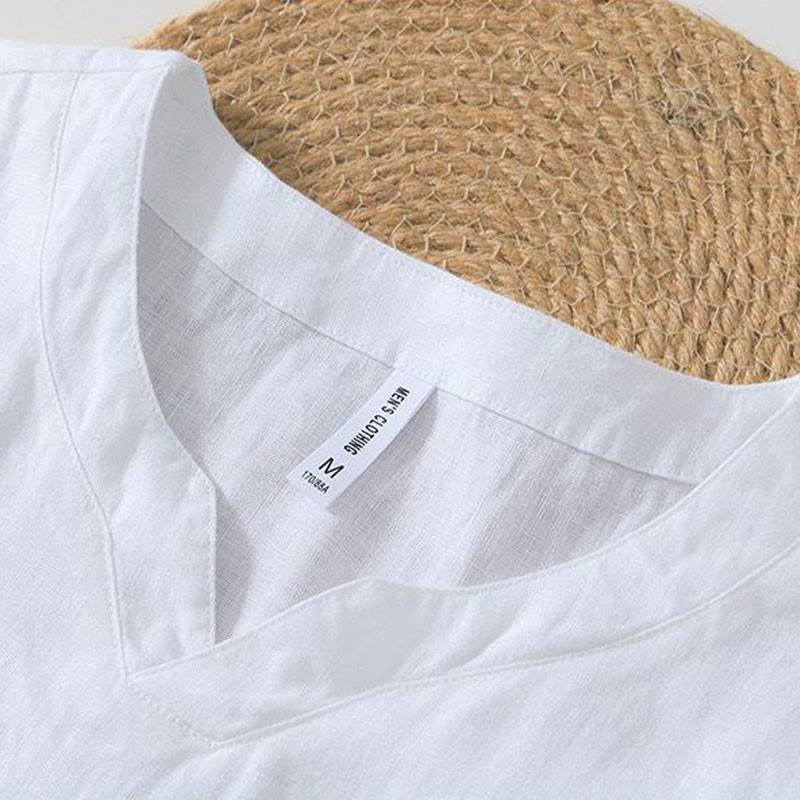 Breathable Linen V-Neck Mindful Lounge Men's Shirt