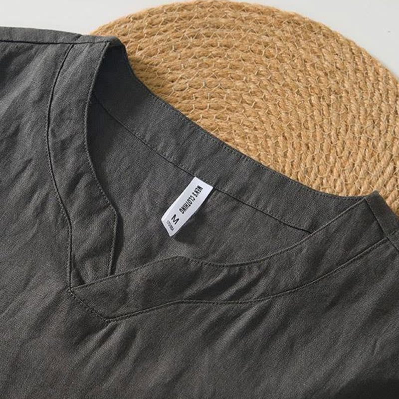 Breathable Linen V-Neck Mindful Lounge Men's Shirt