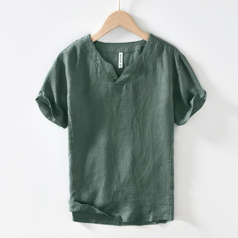 Breathable Linen V-Neck Mindful Lounge Men's Shirt
