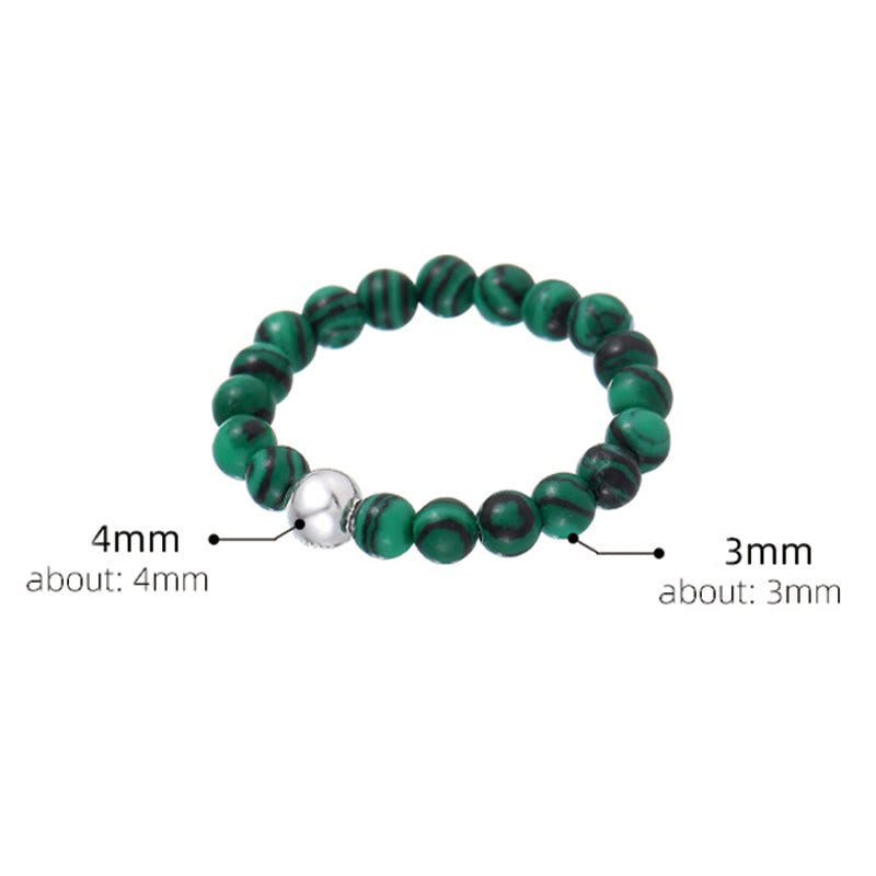 925 Sterling Silver Crystal Beads White Jade Black Onyx Blessing Elastic Ring