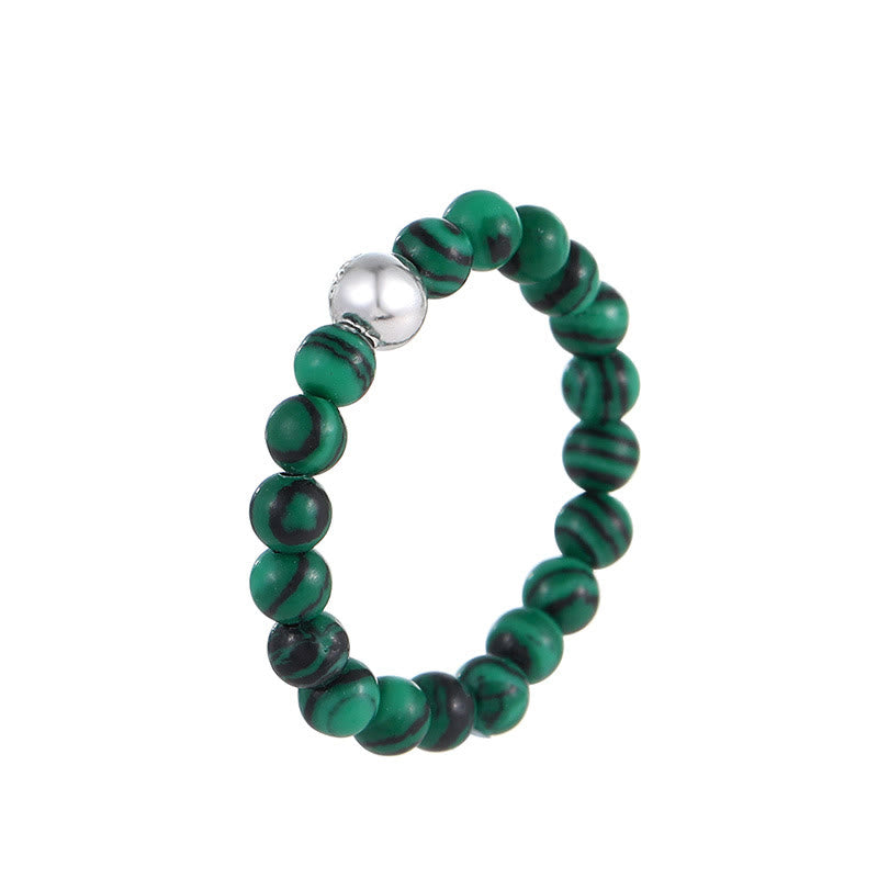 925 Sterling Silver Crystal Beads White Jade Black Onyx Blessing Elastic Ring
