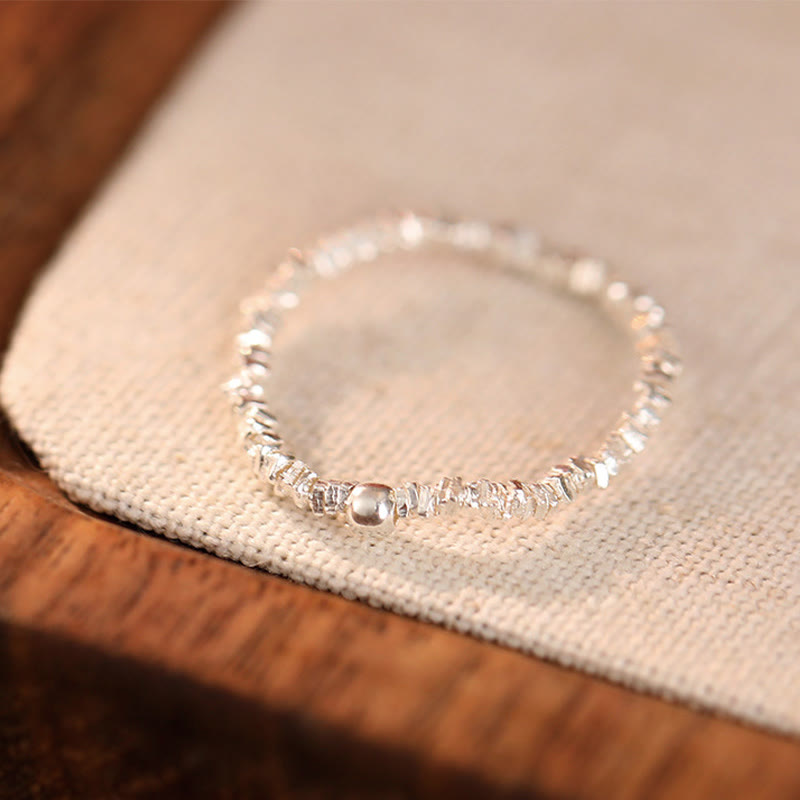 925 Sterling Silver Natural Small Hetian Jade Bead Luck Elastic Ring