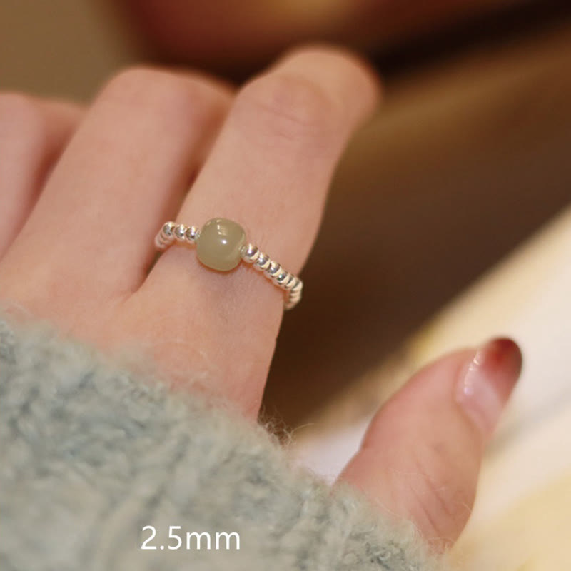Natural Hetian Jade & Red Agate 925 Sterling Silver Bat Pearl Elastic Bead Ring
