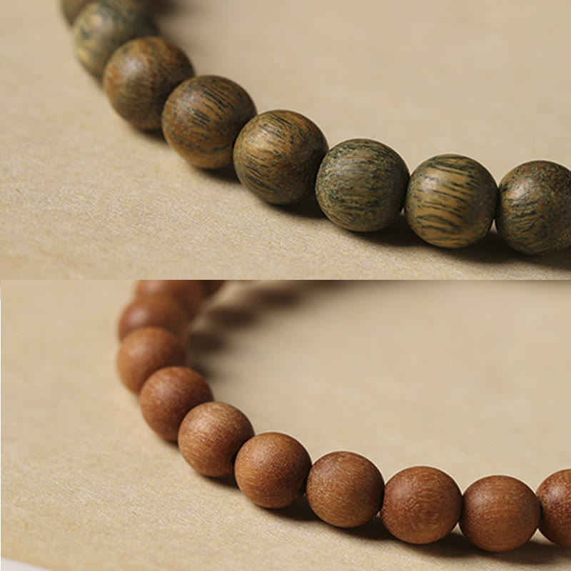 Handmade Sandalwood and Agate Beaded Bracelet with Rabbit Charm