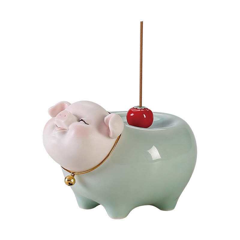 Hand-Finished Ceramic Little Pig Stick Incense Burner for Zen Decor
