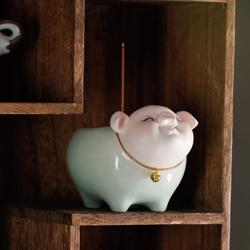 Hand-Finished Ceramic Little Pig Stick Incense Burner for Zen Decor