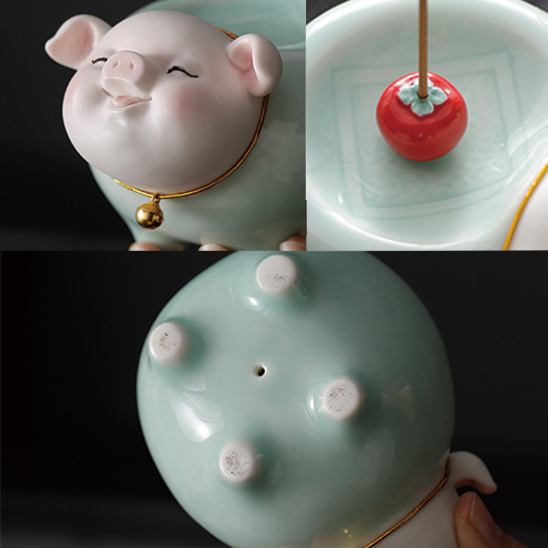 Hand-Finished Ceramic Little Pig Stick Incense Burner for Zen Decor