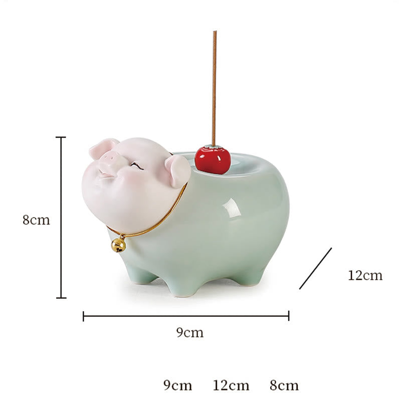 Hand-Finished Ceramic Little Pig Stick Incense Burner for Zen Decor