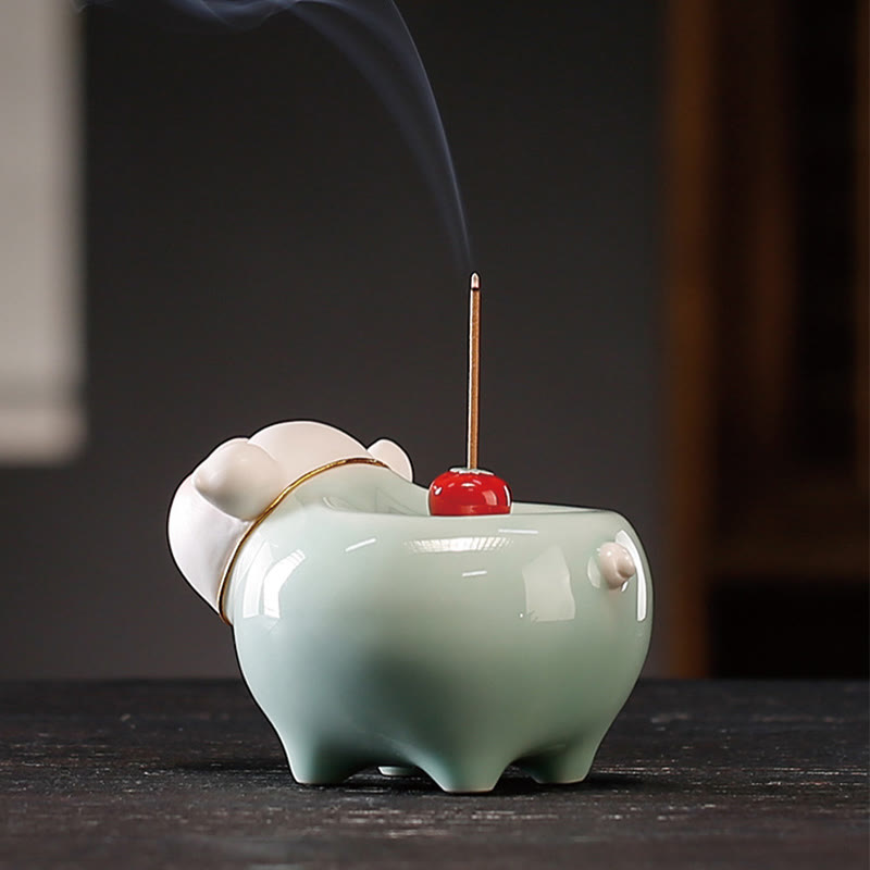 Hand-Finished Ceramic Little Pig Stick Incense Burner for Zen Decor