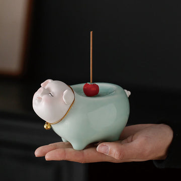Hand-Finished Ceramic Little Pig Stick Incense Burner for Zen Decor