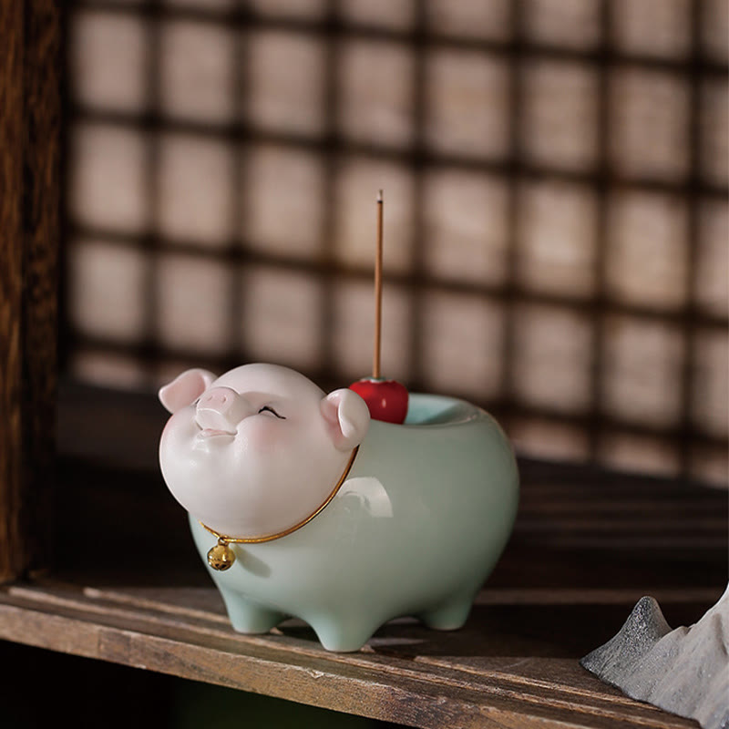 Hand-Finished Ceramic Little Pig Stick Incense Burner for Zen Decor
