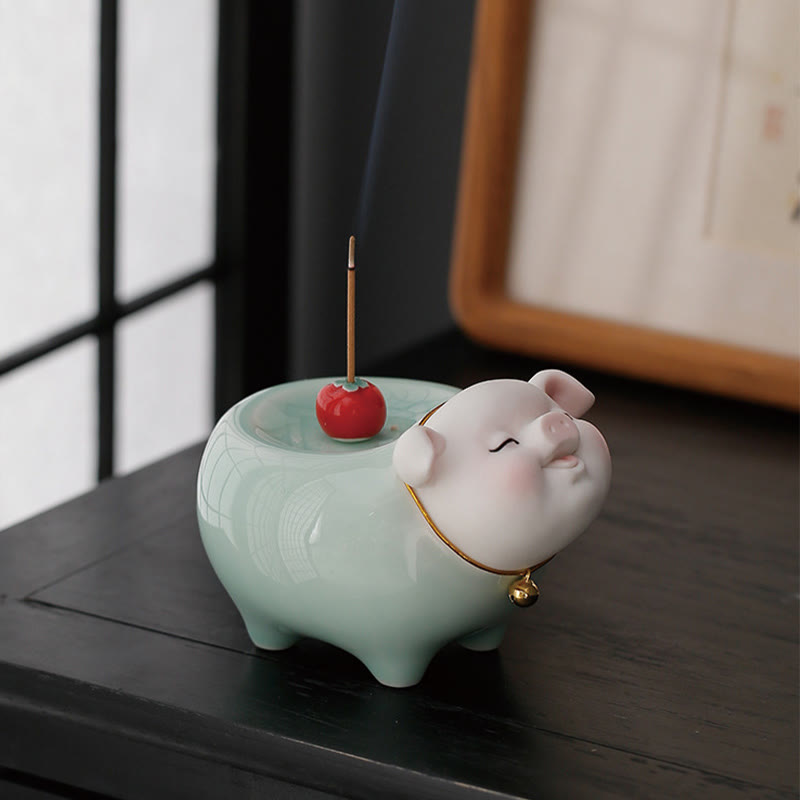 Hand-Finished Ceramic Little Pig Stick Incense Burner for Zen Decor