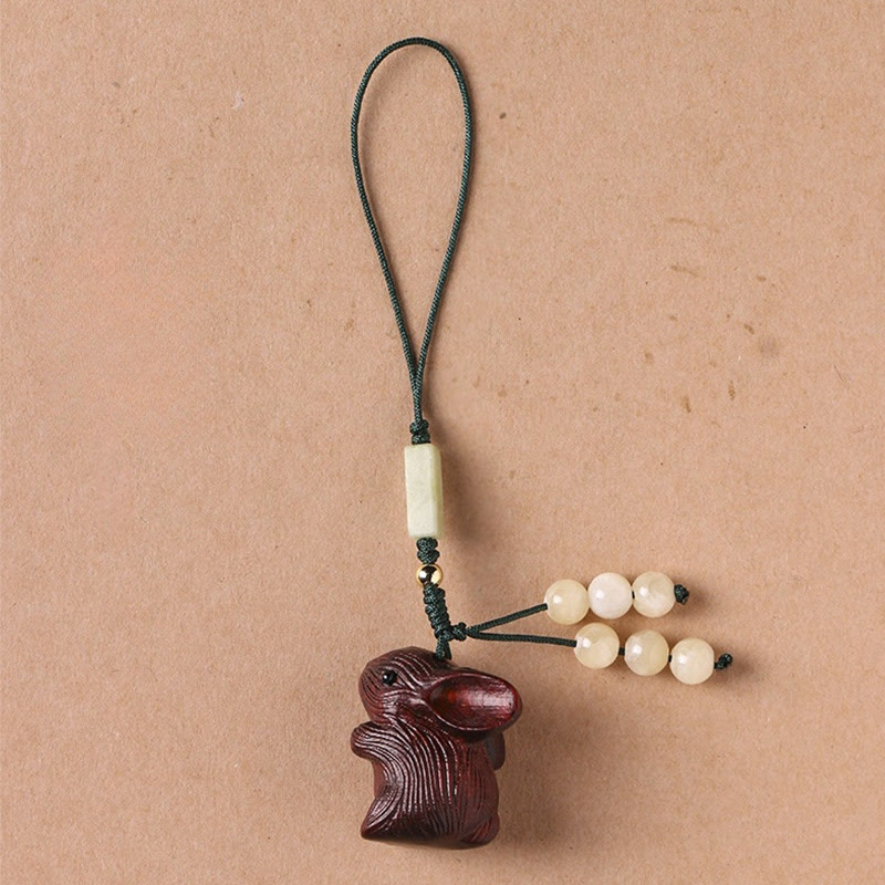Sandalwood Small Leaf Red Sandalwood Lucky Mini Rabbit Protection Key Chain Phone Hanging Decoration