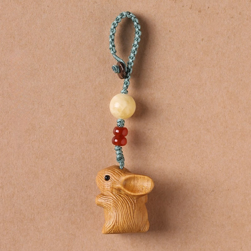 Sandalwood Small Leaf Red Sandalwood Lucky Mini Rabbit Protection Key Chain Phone Hanging Decoration