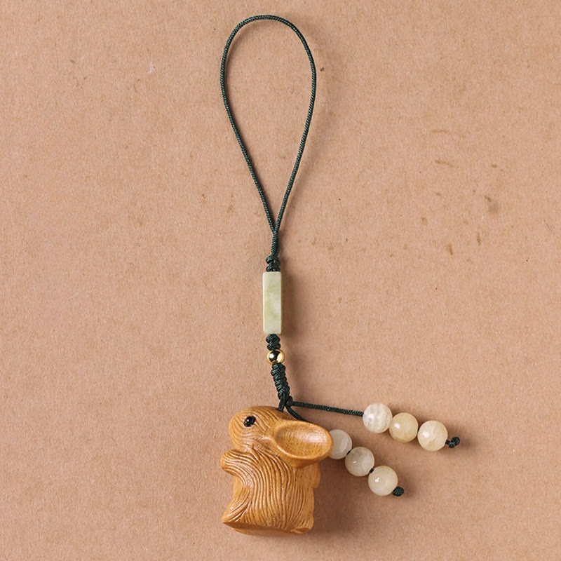Sandalwood Small Leaf Red Sandalwood Lucky Mini Rabbit Protection Key Chain Phone Hanging Decoration