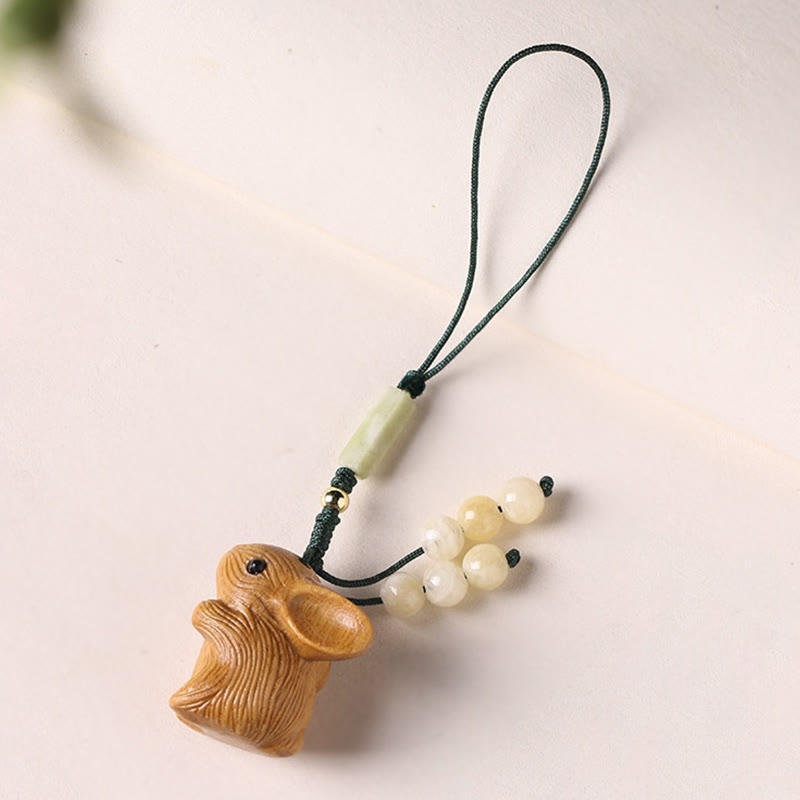 Sandalwood Small Leaf Red Sandalwood Lucky Mini Rabbit Protection Key Chain Phone Hanging Decoration