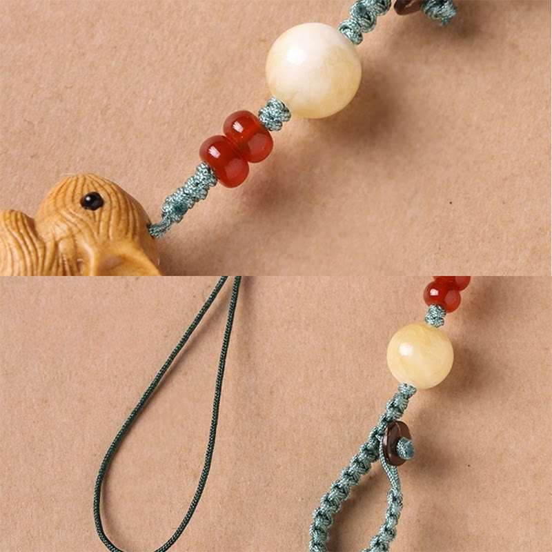 Sandalwood Small Leaf Red Sandalwood Lucky Mini Rabbit Protection Key Chain Phone Hanging Decoration