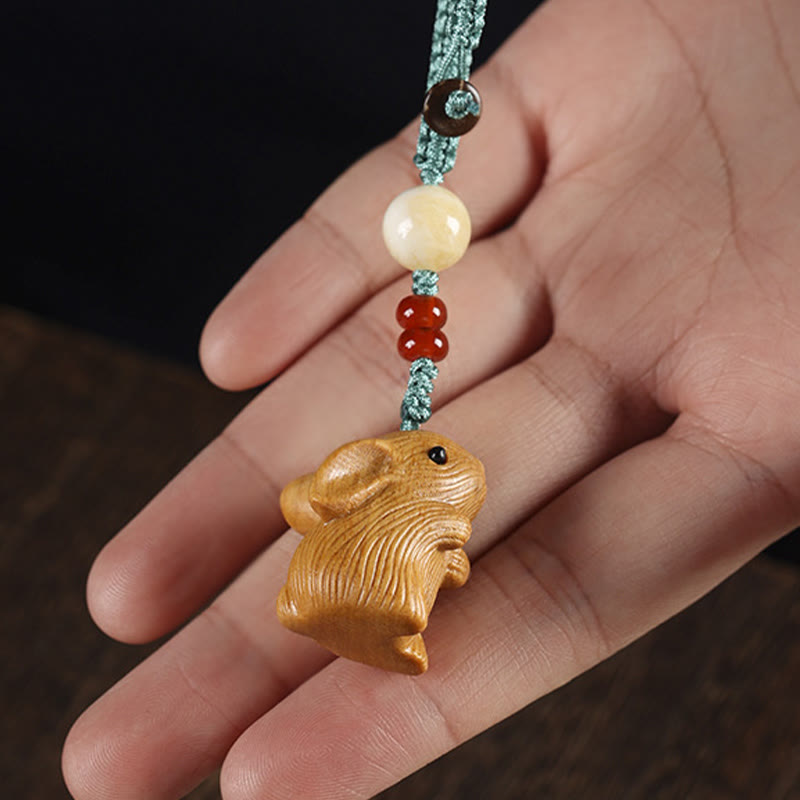 Sandalwood Small Leaf Red Sandalwood Lucky Mini Rabbit Protection Key Chain Phone Hanging Decoration