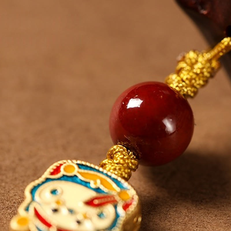 Small Leaf Red Sandalwood Green Sandalwood Sandalwood Lucky Cat Protection Key Chain Phone Hanging Decoration