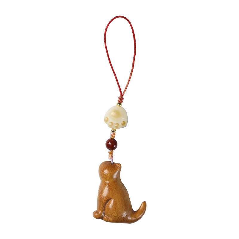 Sandalwood & Cinnabar Phone Charm with Bodhi Seed, Copper, and Symbolic Cat Motif
