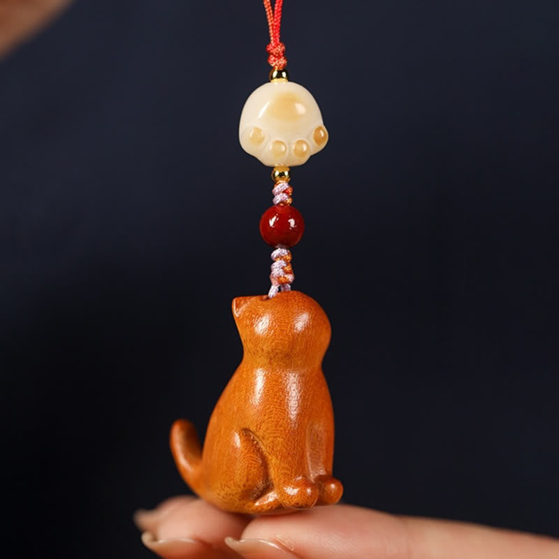 Sandalwood & Cinnabar Phone Charm with Bodhi Seed, Copper, and Symbolic Cat Motif