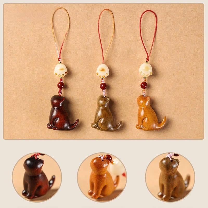 Sandalwood & Cinnabar Phone Charm with Bodhi Seed, Copper, and Symbolic Cat Motif